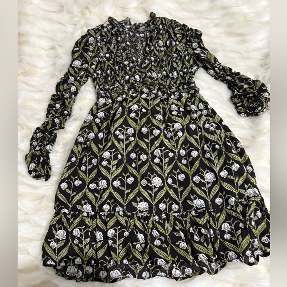 ANTHROPOLOGIE Floral Black and Green Dress